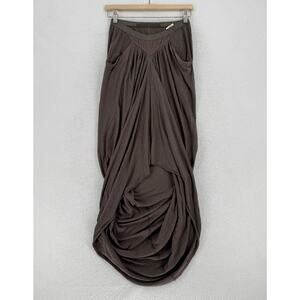 Rick Owens Lilies Brown Jersey Draped High Low Straight Pencil Skirt Sz US 6